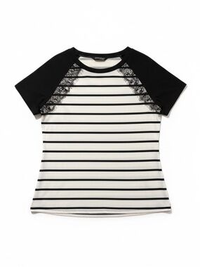 Shein Black & White Striped Lace Top – Large